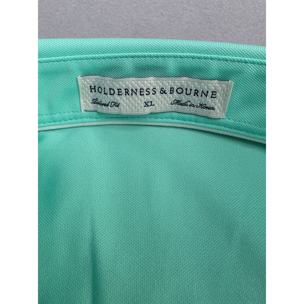 Holderness & Bourne Polo Shirt Mens XL Mint Green Stretch Logo Golf Performance - Picture 7 of 8